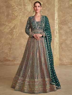 Bottle Green Georgette Pre Stitched Anarkali Suit In XL small FABSL22115