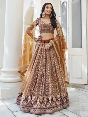 Brown Butterfly Net Embroidered Lehenga Choli small FABLE20392