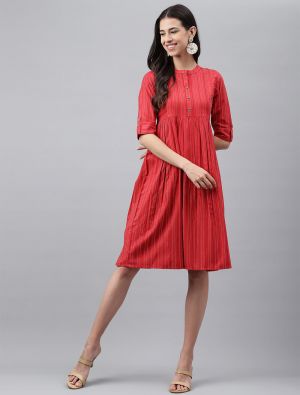 carrot red cotton printed trendy frock fabku20876