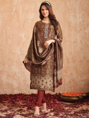 Coffee Brown Pure Tissue Shimmer Printed Salwar Kameez small FABSL22016