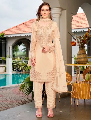 Cream Chinon Embroidered Ready To Wear Salwar Kameez FABSL22250