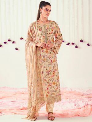Creamy Beige Pure cotton Salwar Kameez With Crosio Lace small FABSL21605