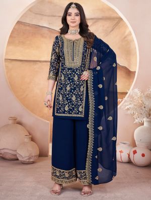 Dark Blue Georgette Ready To Wear Palazzo Suit FABSL22099