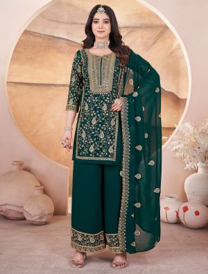 Dark Green Georgette Ready To Wear Palazzo Suit FABSL22096