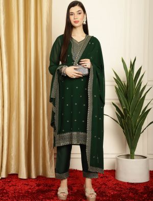 Dark Green Georgette Ready To Wear Salwar Kameez FABSL22080