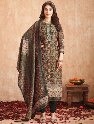 Dark Green Pure Tissue Shimmer Printed Salwar Kameez small FABSL22013