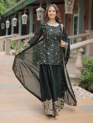 Dark Green Rangoli Silk Readymade Palazzo Suit FABSL21995