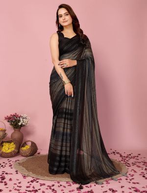 Dark Grey Rangoli Silk Ready To Wear Saree
