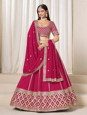 Dark Pink Art Silk Embroidered Lehenga Choli small FABLE20476