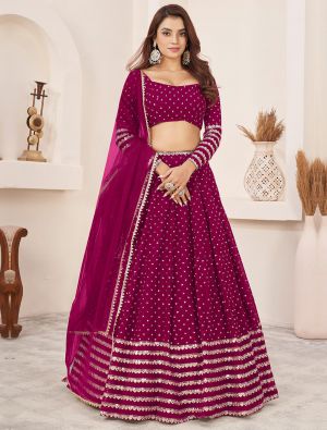 Dark Pink Georgette Lehenga Choli with Zari And Sequins small FABLE20421