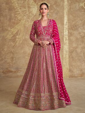 Dark Pink Georgette Pre Stitched Anarkali Suit In XL small FABSL22114