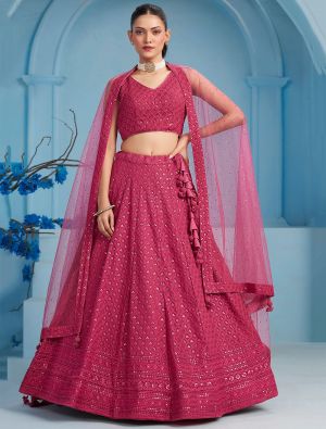 Dark Pink Georgette Semi Stitched Embroidered Lehenga small FABLE20455