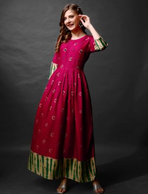 dark pink rayon printed anarkali kurta fabku21050