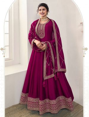 Dark Pink Silk Georgette Semi Stitched Anarkali Suit small FABSL21817