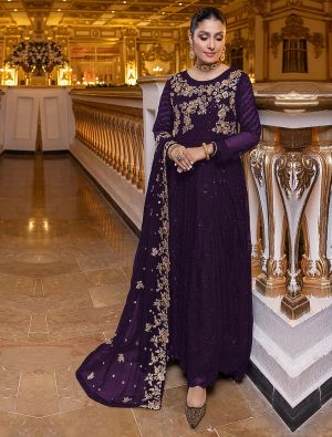 Dark Purple Georgette Semi Stitched Pakistani Suit small FABSL21780