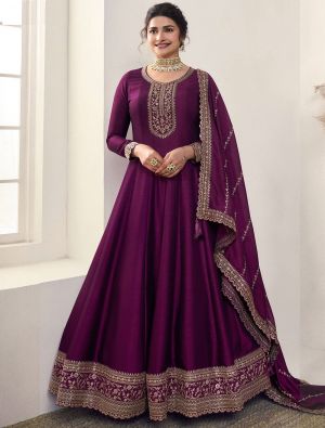 Dark Purple Silk Georgette Semi Stitched Anarkali Suit small FABSL21821