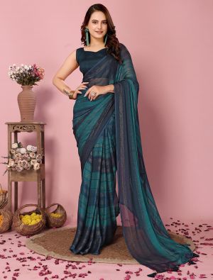 Dark Teal Rangoli Silk Ready To Wear Saree