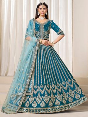 Deep Aqua Art Silk Embroidered Lehenga Choli small FABLE20469