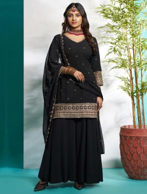 Deep Black Georgette Ready To Wear Palazzo Suit FABSL22103