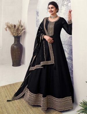 Deep Black Silk Georgette Semi Stitched Anarkali Suit small FABSL21818