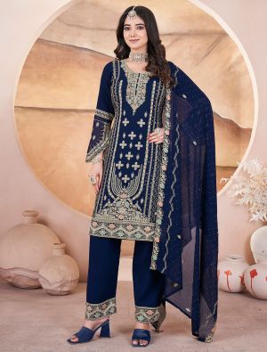 Deep Blue Georgette Ready To Wear Salwar Kameez FABSL22108