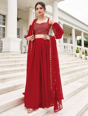 Deep Red Georgette Ready To Wear Lehenga In 42 Size small FABLE20367