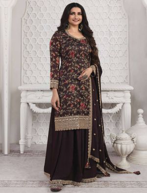 Deep Wine Georgette Semi Stitched Designer Sharara Suit small FABSL21691
