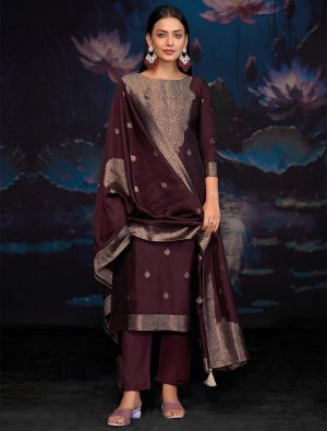 Deep Wine Jacquard Woven Silk Salwar Kameez small FABSL22162