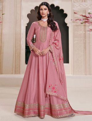 Dusty Pink Art Silk Semi Stitched Anarkali Suit small FABSL22229