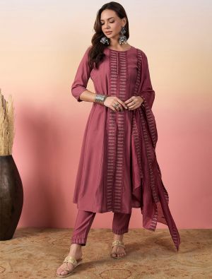 Dusty Pink Silk Blend Embroidered Readymade Salwar Kameez FABSL21950