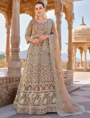 Fawn Butterfly Net Semi Stitched Designer Anarkali Suit small FABSL21764