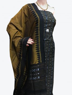 Black Handwoven Sambalpuri Cotton Unstitched Suit with Dupatta small FABSL20246
