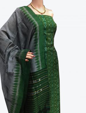 Green Handwoven Sambalpuri Cotton Unstitched Suit with Dupatta small FABSL20248