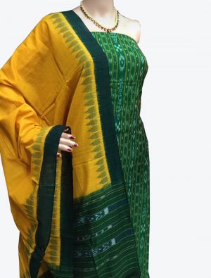 Green Handwoven Sambalpuri Cotton Unstitched Suit with Dupatta thumbnail FABSL20252