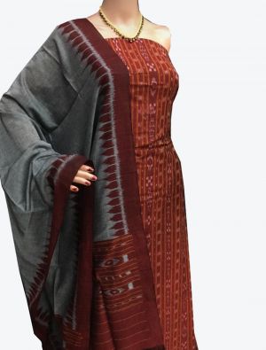 Maroon Handwoven Sambalpuri Cotton Unstitched Suit with Dupatta small FABSL20244