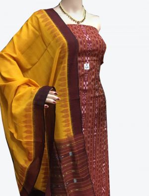 Maroon Handwoven Sambalpuri Cotton Unstitched Suit with Dupatta thumbnail FABSL20255