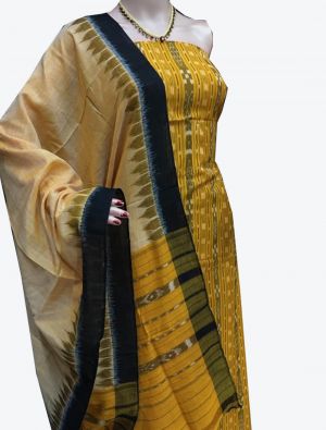 Yellow Handwoven Sambalpuri Cotton Unstitched Suit with Dupatta small FABSL20257