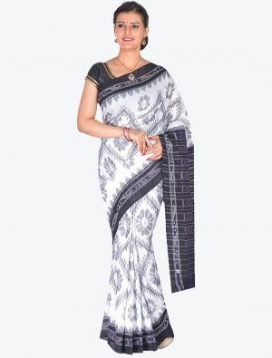 Black and White Handwoven Sambalpuri Pure Cotton Designer Saree small FABSA21035