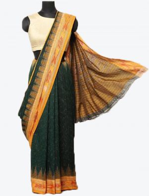 Deep Green Handwoven Sambalpuri Pure Cotton Designer Saree small FABSA21039