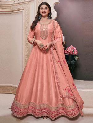 Georgia Peach Art Silk Semi Stitched Anarkali Suit small FABSL22226
