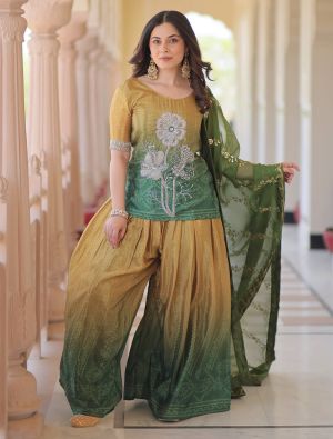 Golden Green Chinon Ready To Wear Palazzo Suit FABSL22256