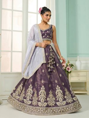 Grape Purple Tissue Embroidered Designer Lehenga Choli small FABLE20510