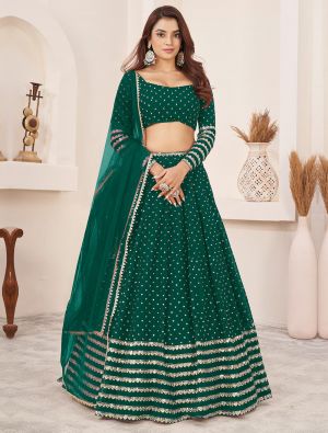 Green Georgette Lehenga Choli with Zari And Sequins small FABLE20423