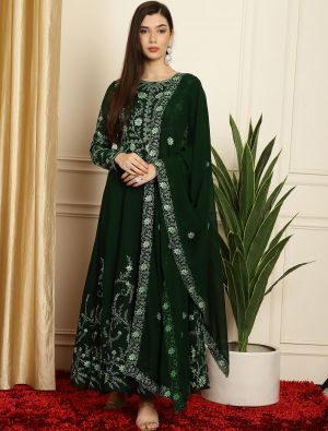Green Georgette Semi Stitched Embroidered Salwar Kameez small FABSL21613