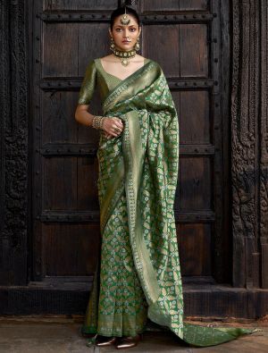 Green Viscose Silk Saree With Brocade Weaving