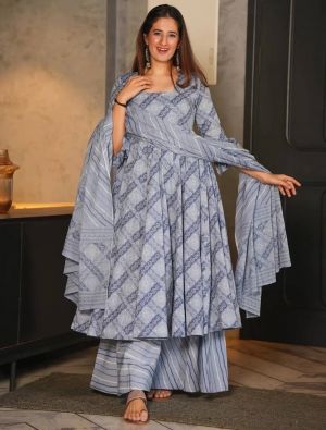 Grey Cotton Silk Readymade Palazzo Suit FABSL21845