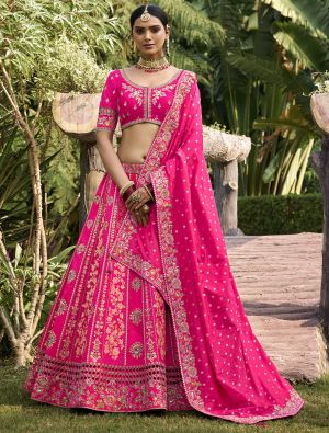 Hot Pink Banarasi Silk Designer Wedding Lehenga small FABLE20372