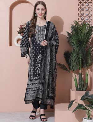 Jet Black Pure Cotton Digital Printed Salwar Suit small FABSL21823