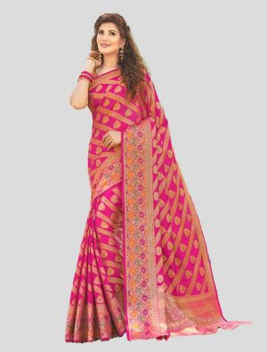Dark Pink Silk Designer Saree small FABSA20262