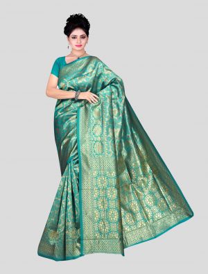 Green Soft Silk Designer Saree small FABSA20008